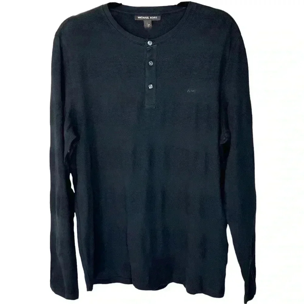 Michael Kors Men’s Black 100% cotton Henley long sleeve shirt size XL
